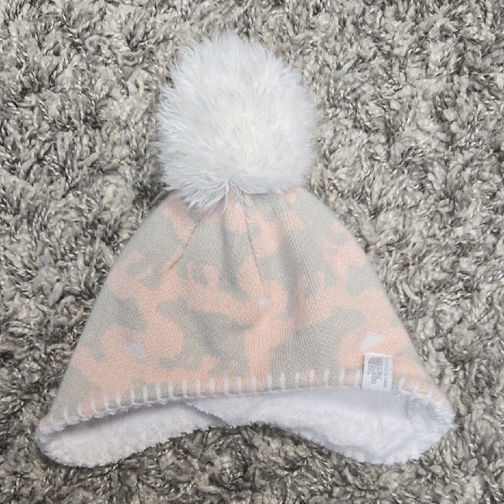 The North Face Soft Pink and Cream Knit Beanie